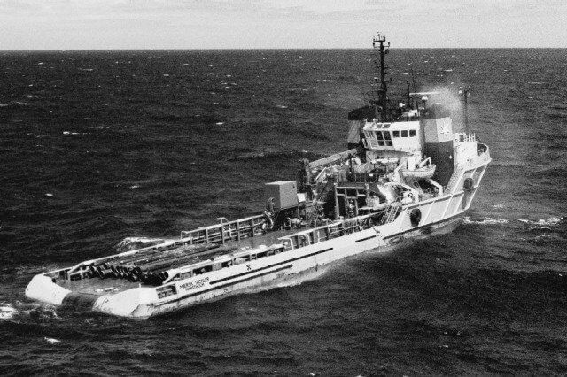 Offshore supply vessel underway in open sea